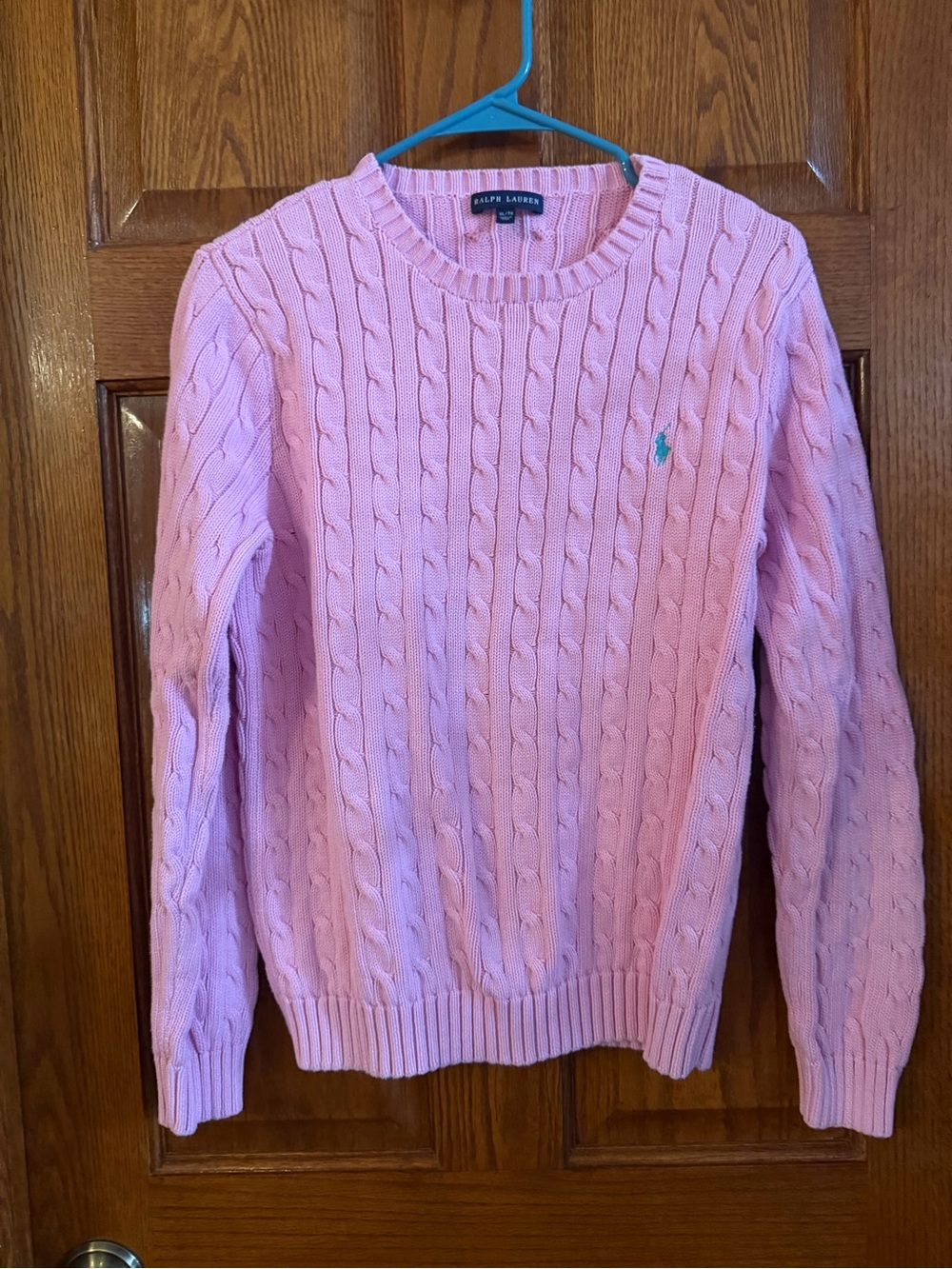 Ralph Lauren XL Pink Knitted Cable Pullover Sweater Long Sleeves